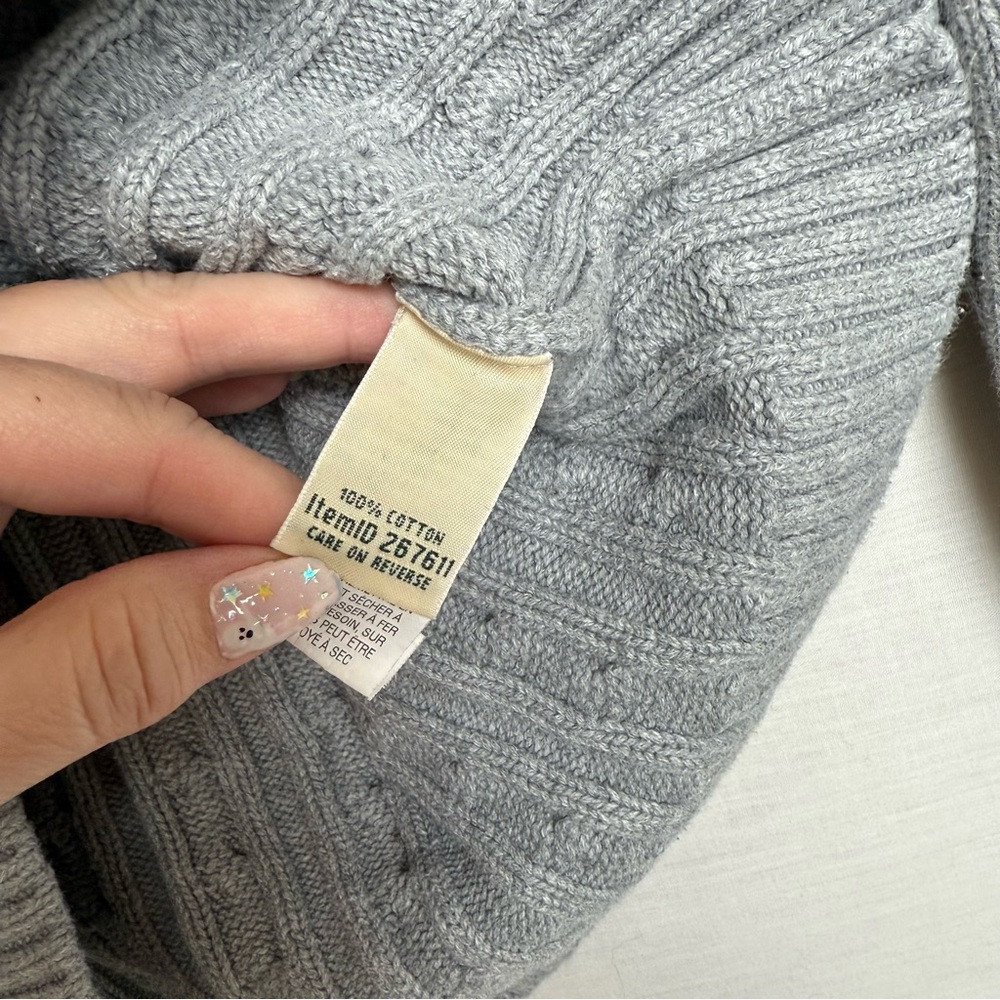 L.L. Bean Gray Cable Knit Turtleneck Sweater Women’s Size Large 100% Cotton - Picture 5 of 10